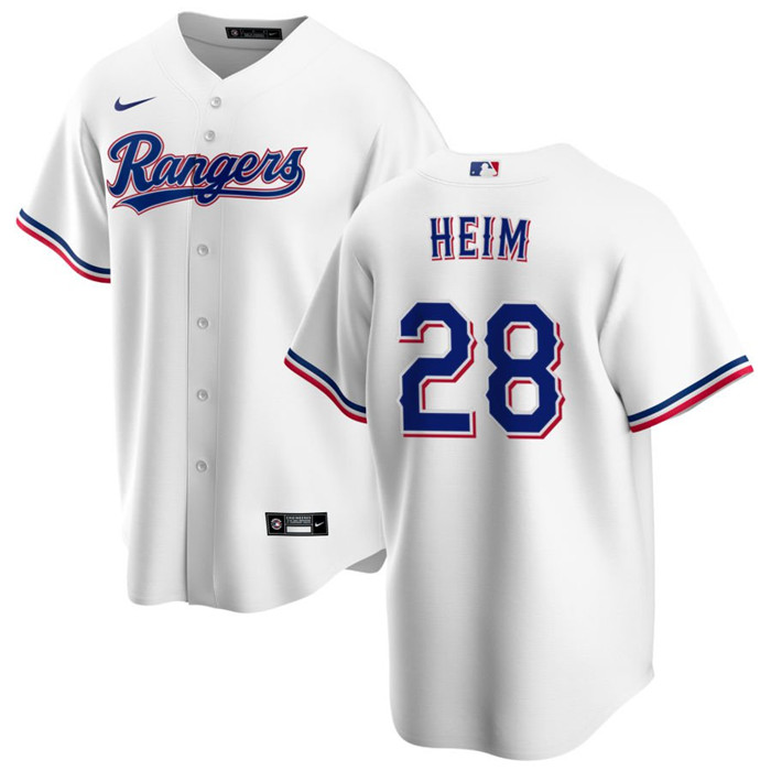 Men's Texas Rangers #28 Jonah Heim White Cool Base Stitched Baseball Jersey